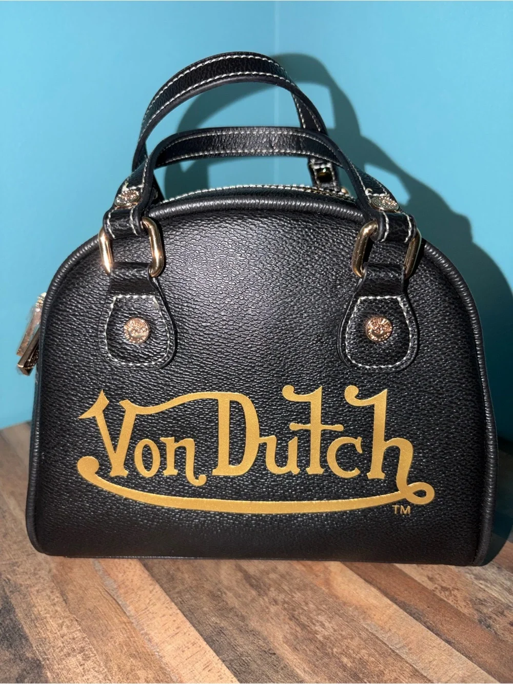 Von Dutch Black Bowling Bag with Gold Logo